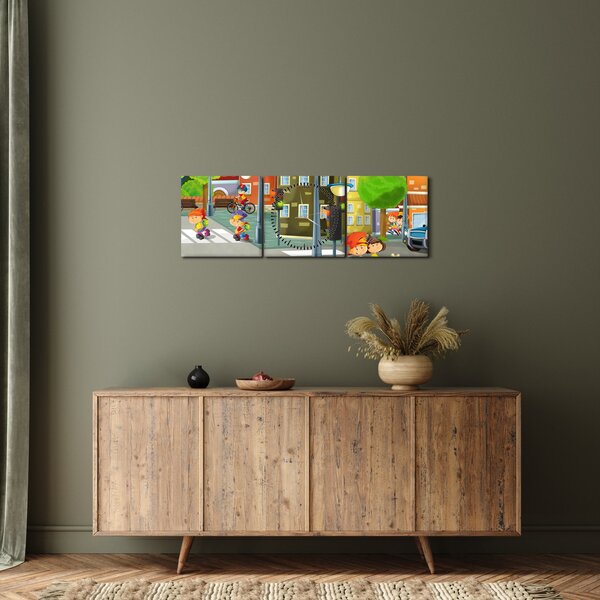 Kép - gyermek város (órával) (90x30 cm)