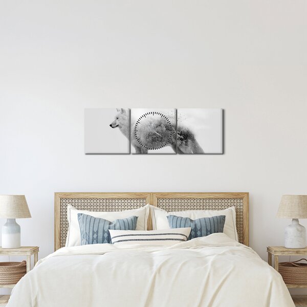 Kép - Vad tájat tükröző sarkvidéki farkas, fekete-fehér (órával) (90x30 cm)