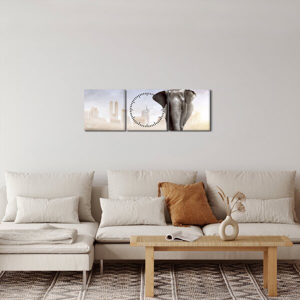 Kép - Elefánt egy nagyvárosban (órával) (90x30 cm)