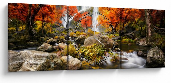 Kép - vízesések a narancssárga erdőben (órával) (90x30 cm)