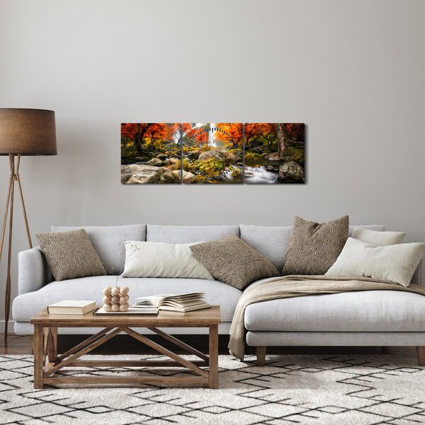 Kép - vízesések a narancssárga erdőben (órával) (90x30 cm)