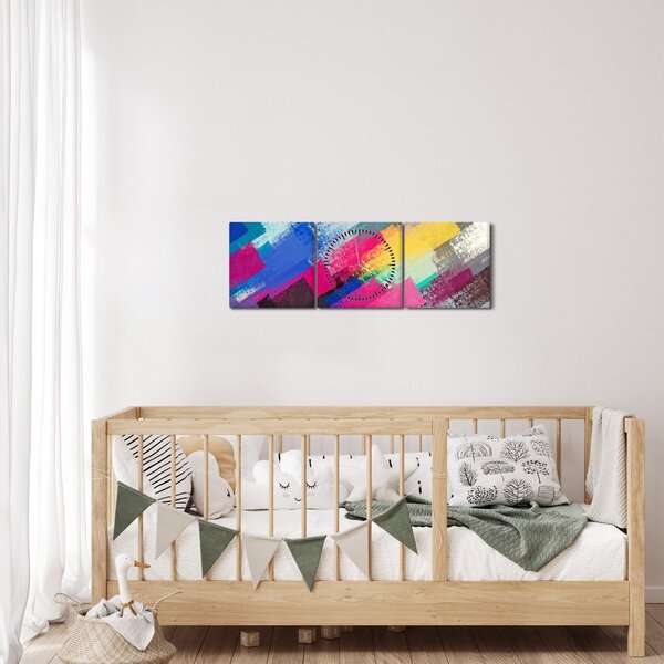 Kép - Színes ecsetvonások (órával) (90x30 cm)