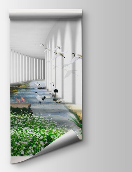 Fotótapéta Ablak egy tóra és virágokra néző ablakkal, 3D fotótapéta, Népszerű fotótapéta, u06326 - Tapeko.hu
