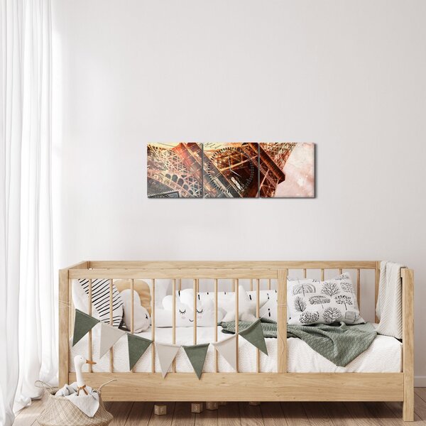 Kép - Eiffel-torony vintage stílusban (órával) (90x30 cm)