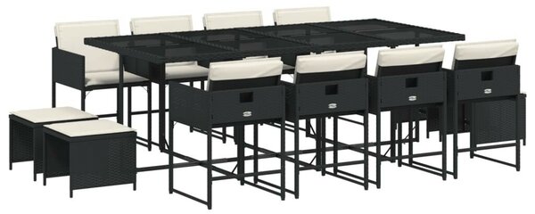VidaXL 13 részes fekete polyrattan kerti ülőgarnitúra párnákkal