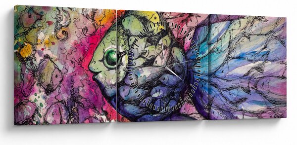 Kép - színes hal (órával) (90x30 cm)