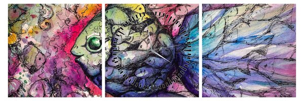 Kép - színes hal (órával) (90x30 cm)