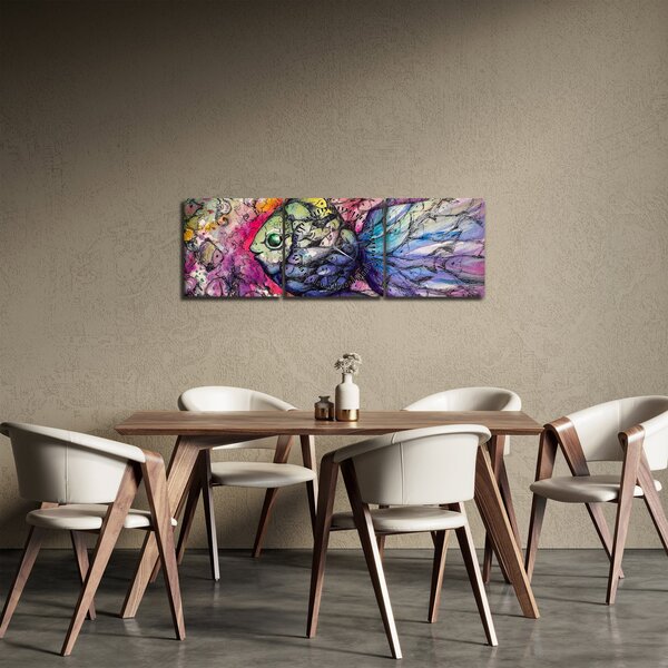 Kép - színes hal (órával) (90x30 cm)
