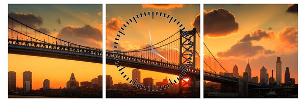 Kép - Naplemente a Ben Franklin híd felett, Philadelphia (órával) (90x30 cm)