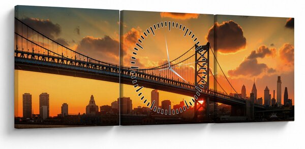 Kép - Naplemente a Ben Franklin híd felett, Philadelphia (órával) (90x30 cm)