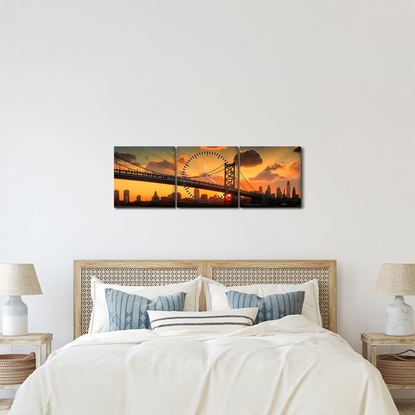 Kép - Naplemente a Ben Franklin híd felett, Philadelphia (órával) (90x30 cm)