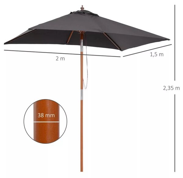 Napernyő 200 x 150 x 235 cm, összecsukható kerti napernyő, téglalap alakú napernyő, sötét szürke