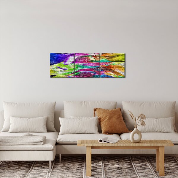 Kép - Téglafal színes lángokkal (órával) (90x30 cm)