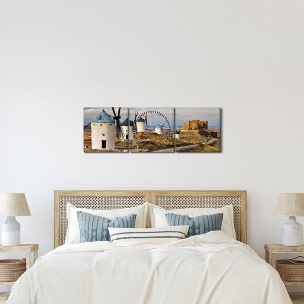 Kép - Consuegra szélmalmai, Spanyolország (órával) (90x30 cm)