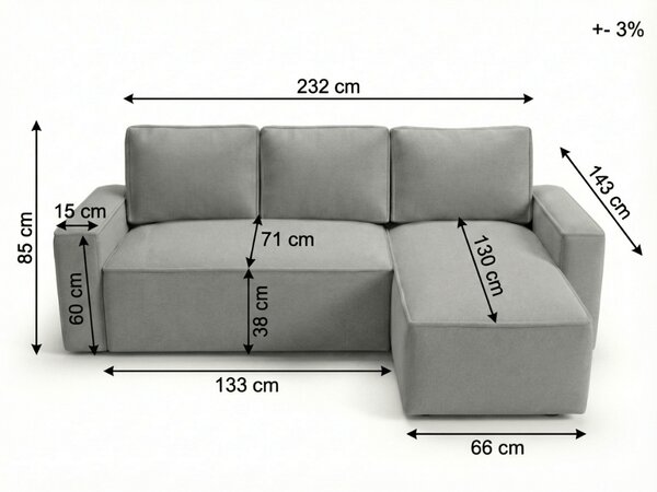 SMART BOUCLE L alakú kihúzható, megfordítható sarokkanapé 232x143 cm, krém