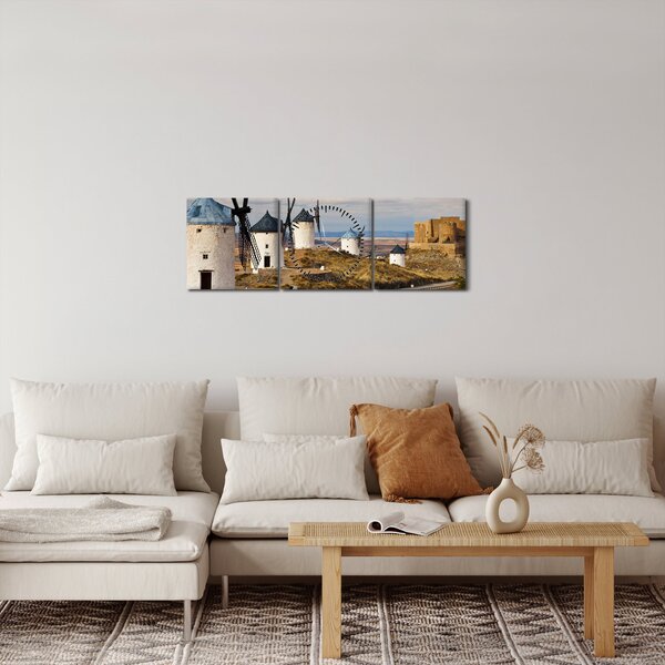 Kép - Consuegra szélmalmai, Spanyolország (órával) (90x30 cm)