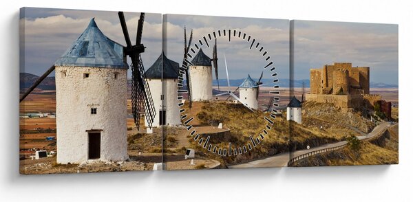 Kép - Consuegra szélmalmai, Spanyolország (órával) (90x30 cm)