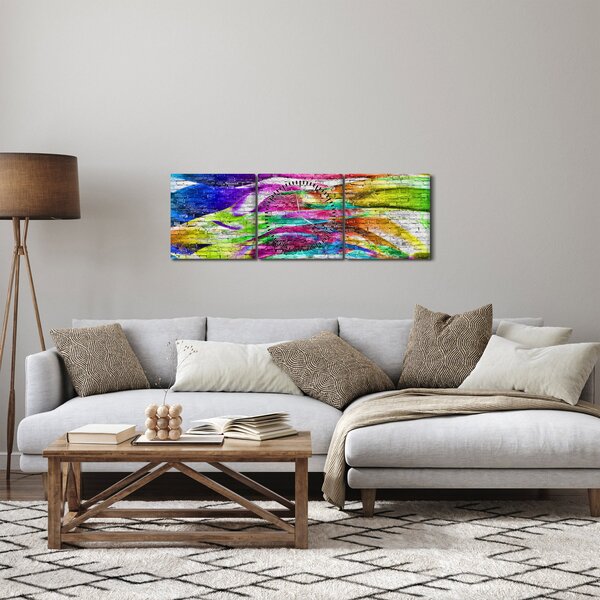 Kép - Téglafal színes lángokkal (órával) (90x30 cm)