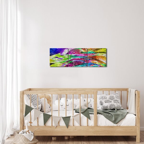 Kép - Téglafal színes lángokkal (órával) (90x30 cm)