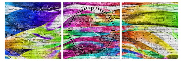 Kép - Téglafal színes lángokkal (órával) (90x30 cm)