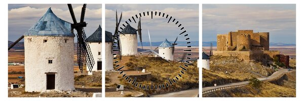 Kép - Consuegra szélmalmai, Spanyolország (órával) (90x30 cm)