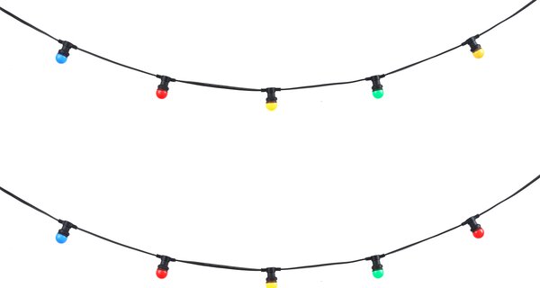 Bővíthető fekete fényfüzér dugóval, 6m, 10 db E27-es, többszínű izzóval, IP65 - Lubber