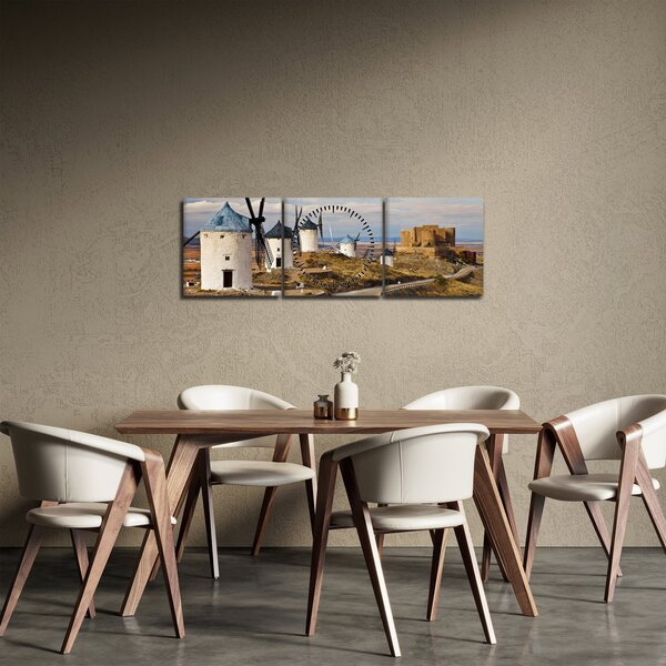 Kép - Consuegra szélmalmai, Spanyolország (órával) (90x30 cm)
