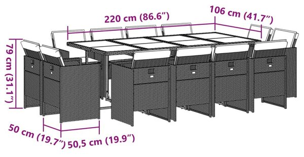 VidaXL 13 részes fekete polyrattan kerti ülőgarnitúra párnákkal