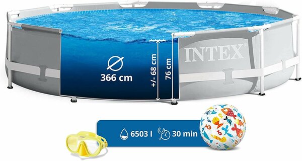 Intex Prisma Frame fémkeretes medence, 366x76 cm, 6500 liter, szűrőszivattyúval