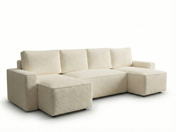 Kihúzható U alakú ülőgarnitúra SMART BOUCLE 303x143 cm, krémszínű