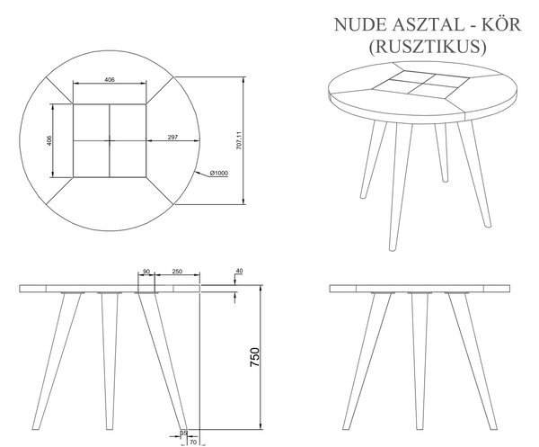 Nude kör étkezőasztal