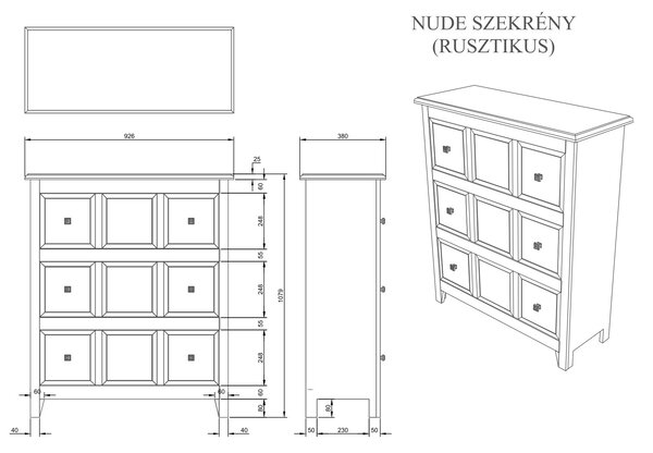 Nude három fiókos komód