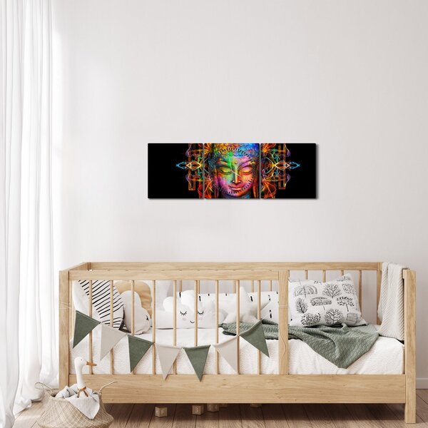 Kép - Buddha mellszobra neon színekben (órával) (90x30 cm)
