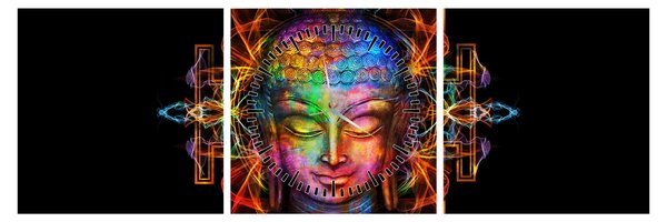 Kép - Buddha mellszobra neon színekben (órával) (90x30 cm)