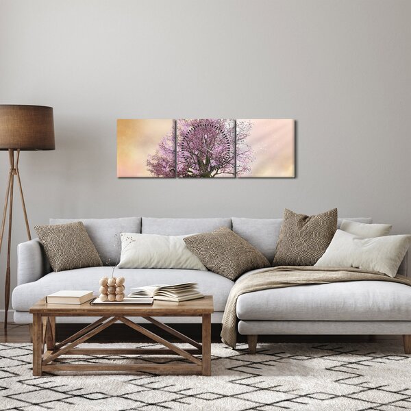 Virágzó fa képe egy domb tetején (órával) (90x30 cm)