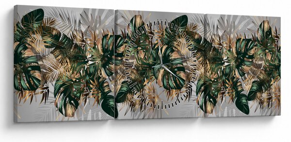 Kép - Gold-green, trópusi levelek (órával) (90x30 cm)