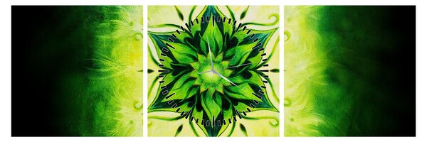 Kép - Virág mandala zöld háttérrel (órával) (90x30 cm)