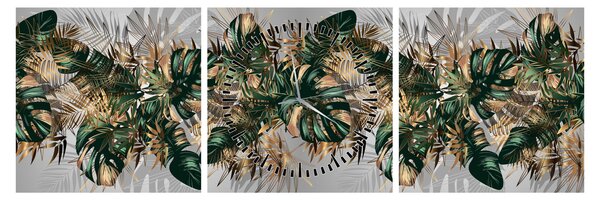 Kép - Gold-green, trópusi levelek (órával) (90x30 cm)