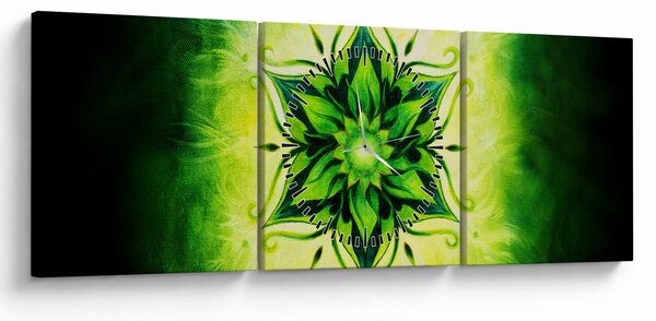 Kép - Virág mandala zöld háttérrel (órával) (90x30 cm)