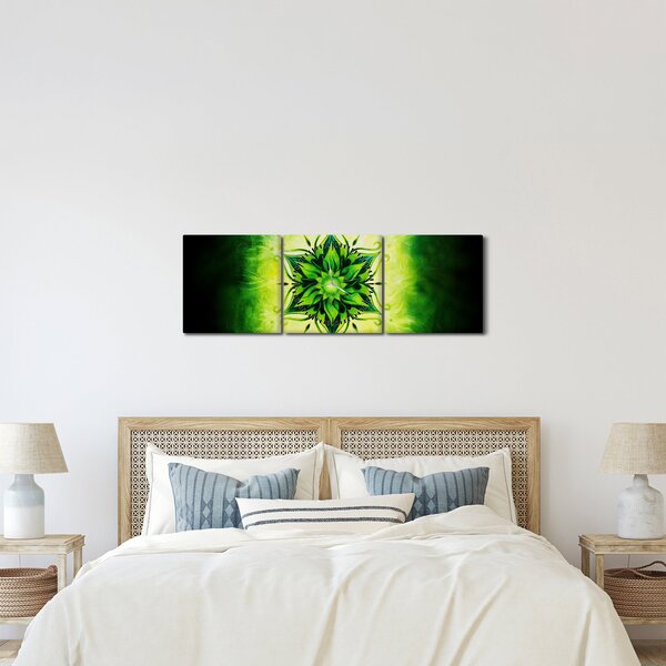 Kép - Virág mandala zöld háttérrel (órával) (90x30 cm)