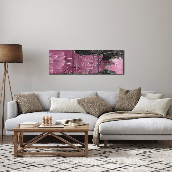 Kép - Rózsaszín-fekete absztrakció (órával) (90x30 cm)