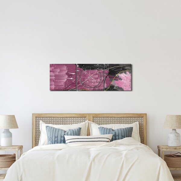 Kép - Rózsaszín-fekete absztrakció (órával) (90x30 cm)