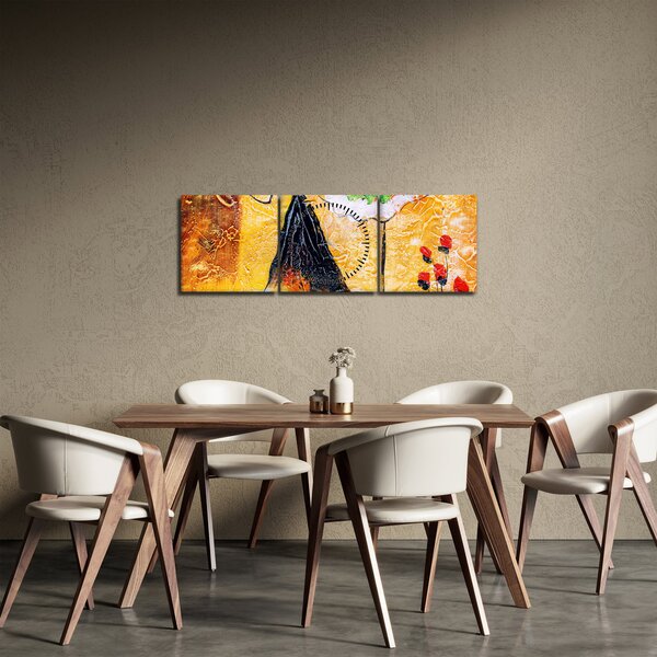 Kép - táncoló balerinák, olajfestmény (órával) (90x30 cm)