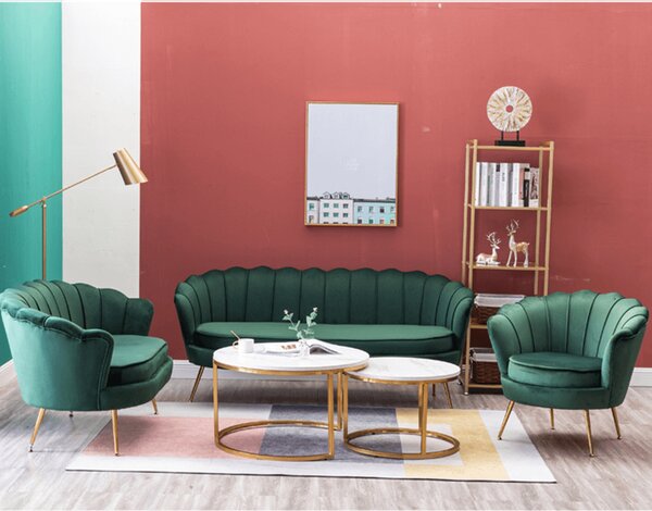 KONDELA Pad Art-deco stílusban, smaragd Velvet anyag/gold króm-arany, NOBLIN