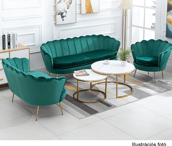 KONDELA Pad Art-deco stílusban, smaragd Velvet anyag/gold króm-arany, NOBLIN