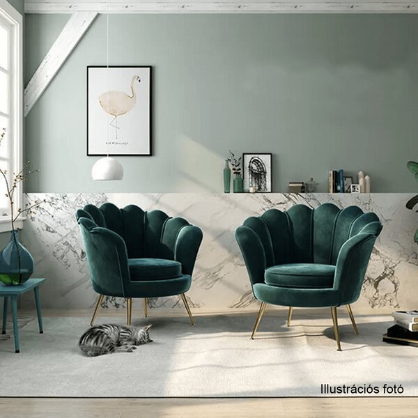KONDELA Fotel Art-deco stílusban, smaragd Velvet anyag/gold króm-arany, NOBLIN