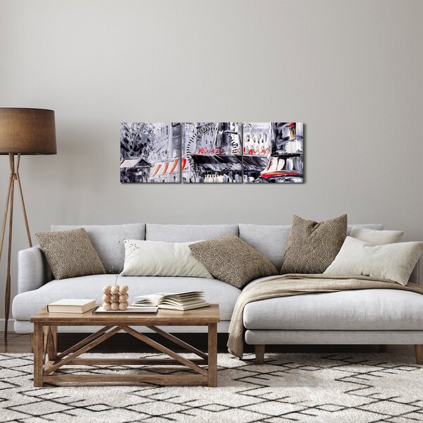 Kép - utca Párizsban, olajfestmény (órával) (90x30 cm)