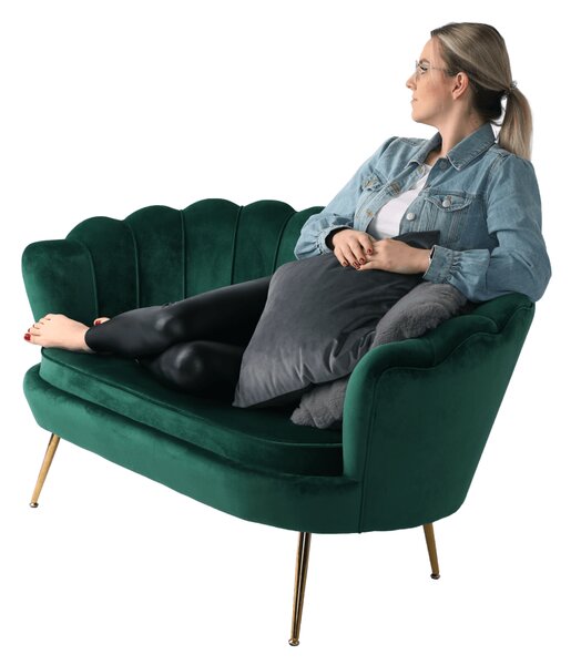 KONDELA Pad Art-deco stílusban, smaragd Velvet anyag/gold króm-arany, NOBLIN