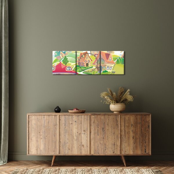Kép - színes város (órával) (90x30 cm)
