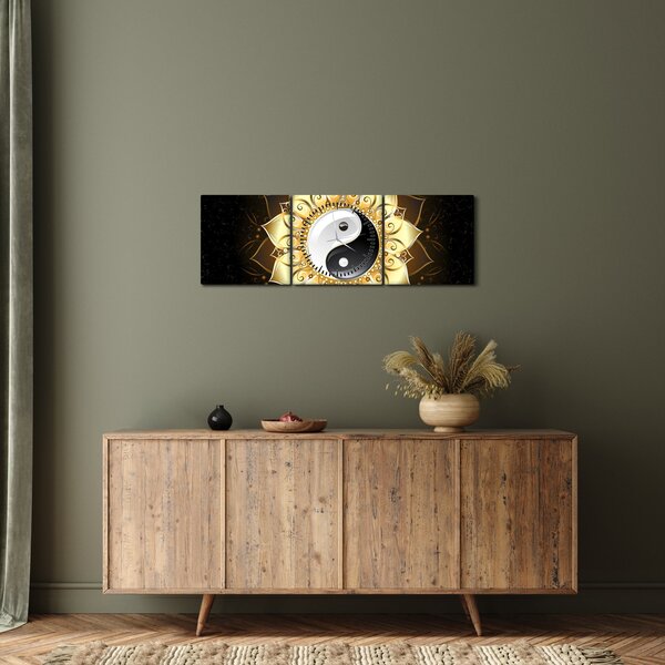 Kép - arany yin-yang (órával) (90x30 cm)